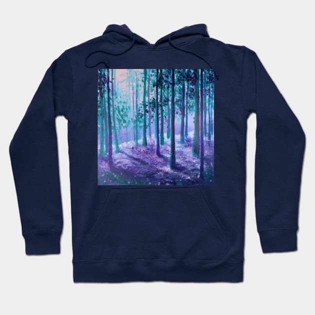 Impressionist nature dreamy landscape sunlight misty forest teal purple trees Hoodie by Tina